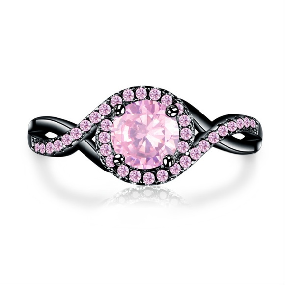 Black Rhodium & pink CZ swirl ring Size 6-9 1005 - Picture 3 of 7